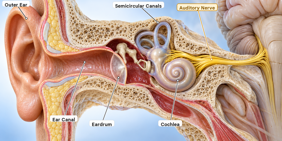 Anatomy of the human ear showing the auricular nerve