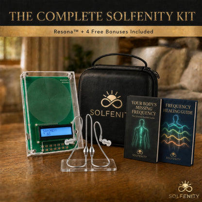 The complete Solfenity Resona kit with earphones, case and 2 ebooks