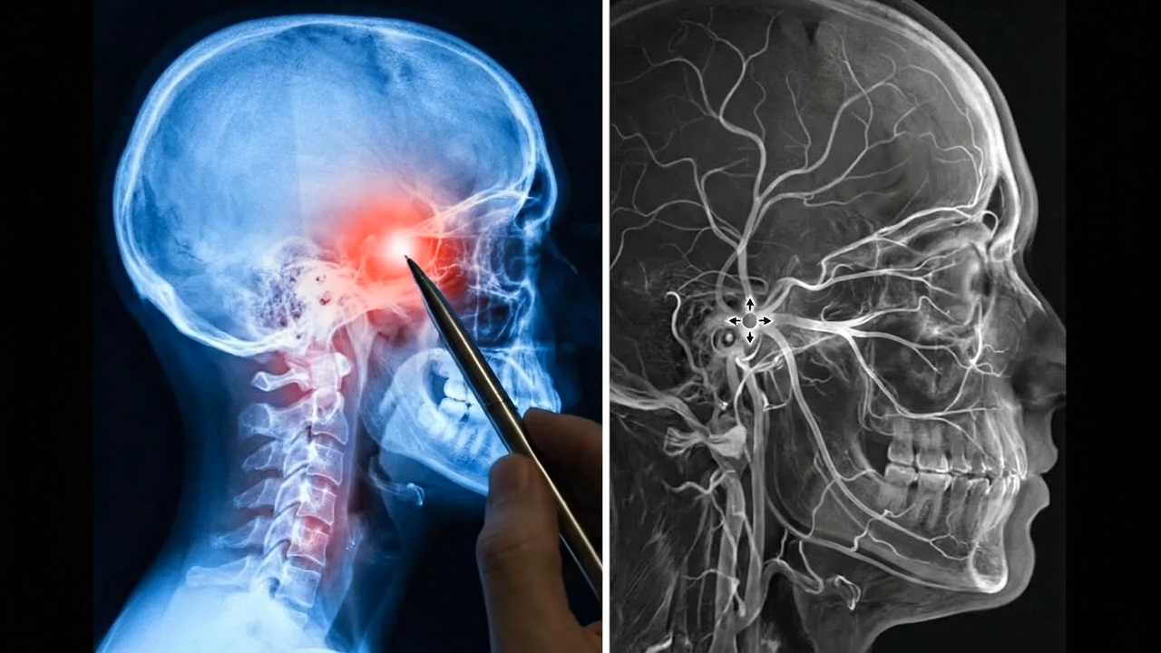 Medical scan showing the auditory nerve behind the ear